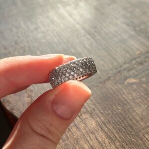 Sterling Silver CZ Pavé Crystal Wide Band Ring - 925 Silver